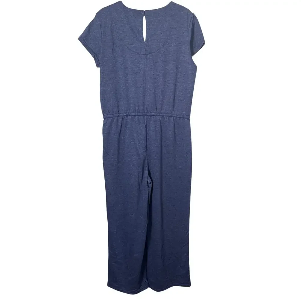 MUK LUKS French Terry Weekend Story Short Sleeve Jumpsuit in Heather Navy Size L - Picture 3 of 11
